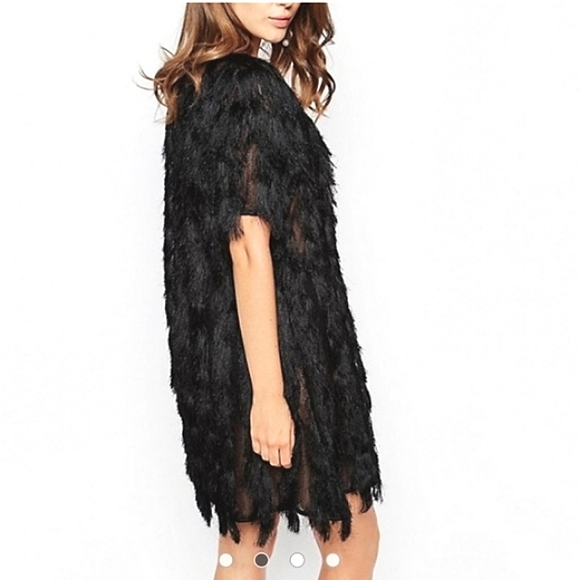 French Connection Fringe Mini Dress/Tunic Black Size 4 US, 8 UK NWT - Picture 4 of 11